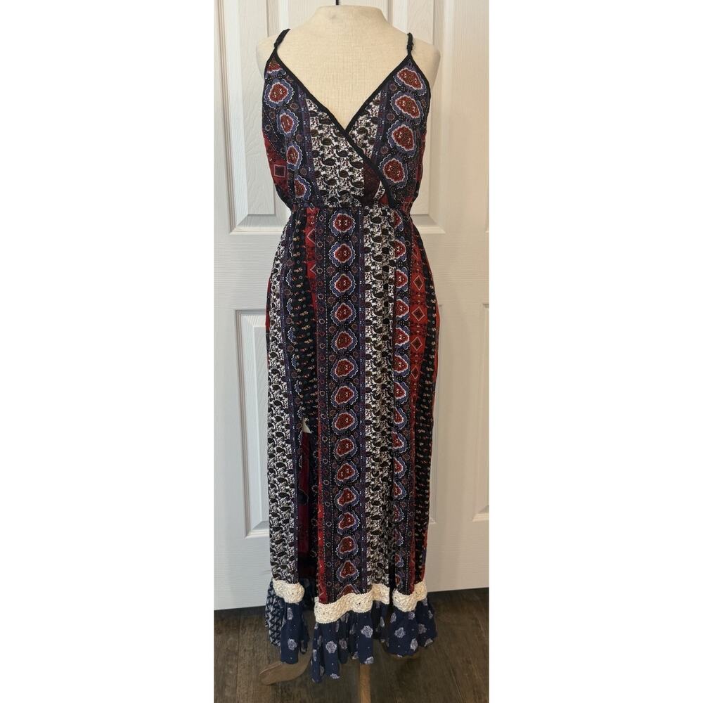 Band of Gypsies Navy Red White Patterned Maxi Dress